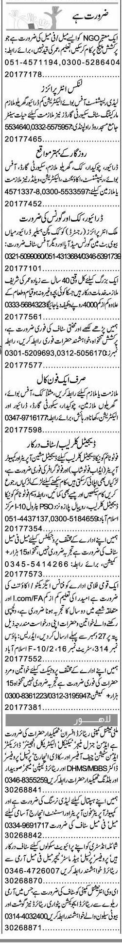 Misc. Jobs in Islamabad Express Classified