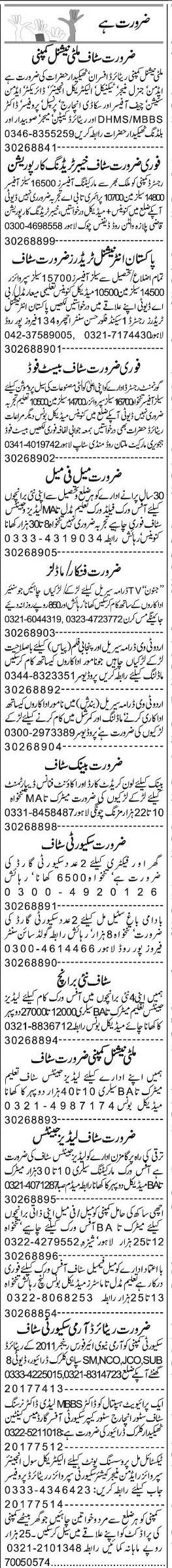 Misc. Jobs in Lahore Express Classified