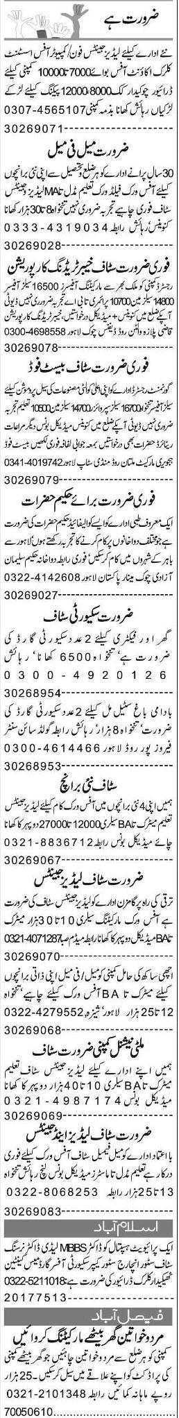 Misc. Jobs in Lahore Express Classified