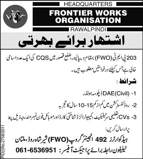 Frontier Works Organization Required Staff