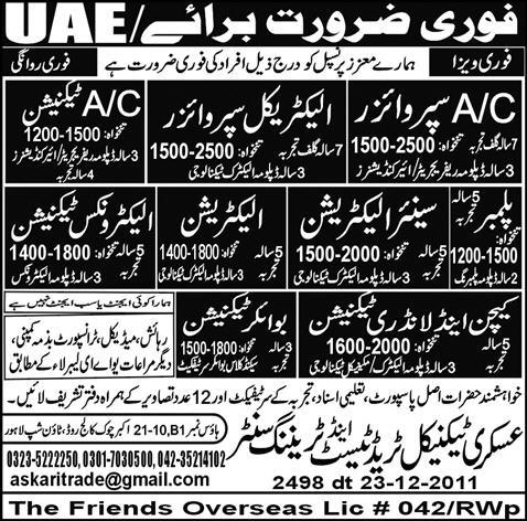 Electrician and Technicians Required for UAE