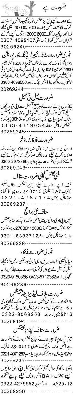 Misc. Jobs in Lahore Express Classified