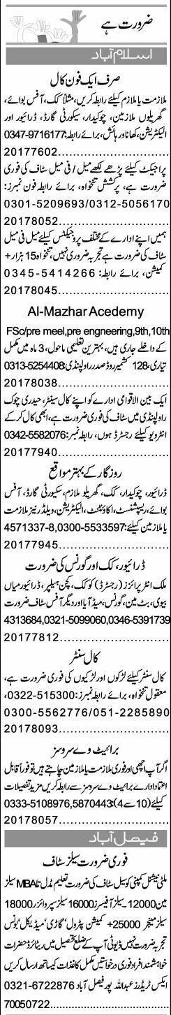 Misc. Jobs in Islamabad Express Classified