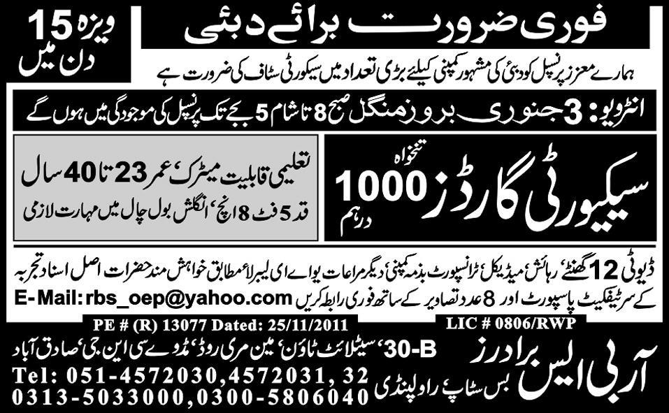 Security Guards Required for Dubai