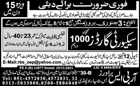 Security Guards Required for Dubai