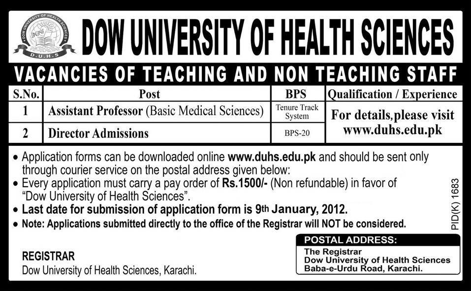 DOW University of Health Sciences Jobs Opportunities