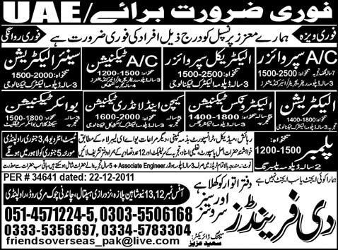 Electrician and Technicians Required for UAE