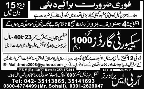 Security Guards Required for Dubai