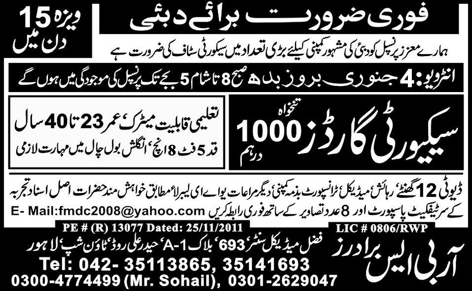 Security Guards Required for Dubai