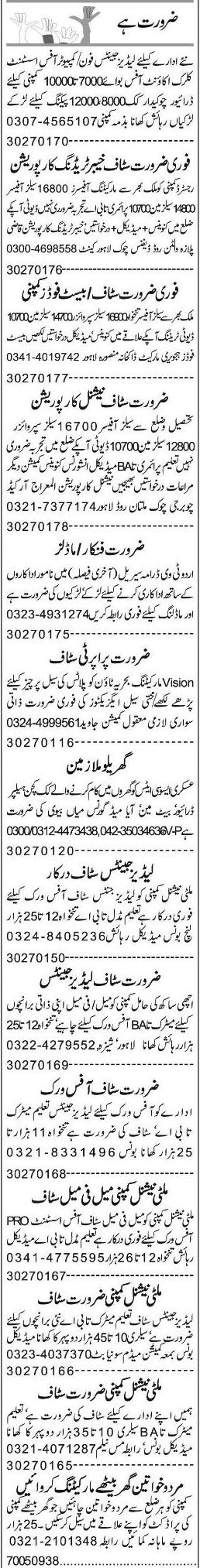 Misc. Jobs in Lahore Express Classified