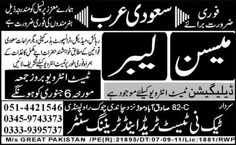 Mason and Labor Required for Saudi Arabia