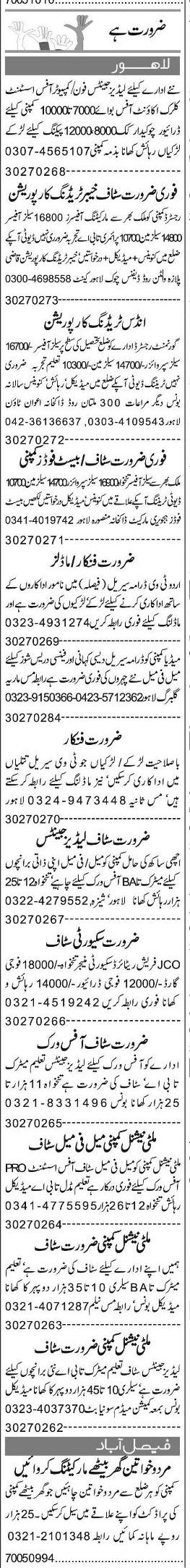 Misc. Jobs in Lahore Express Classified