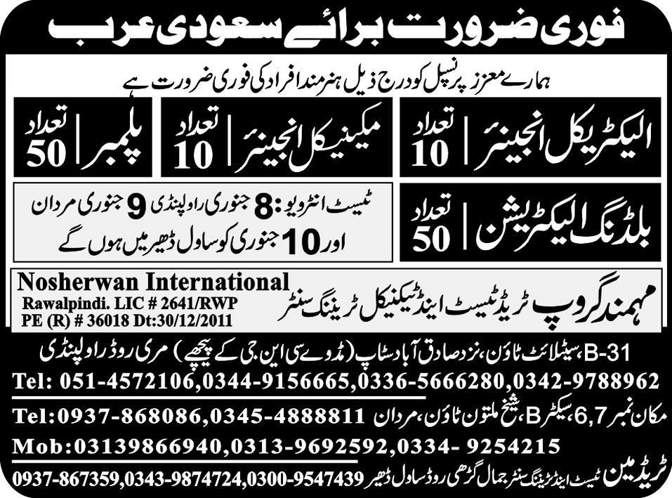 Engineers and Electricians Jobs in Saudi Arabia