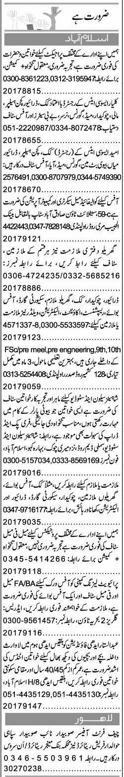 Misc. Jobs in Islamabad Express Classified