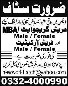 Marketing Staff and Architect Required in DHA Lahore