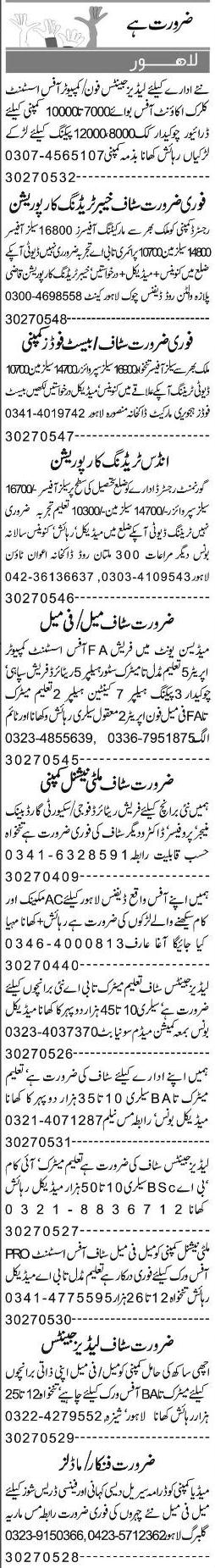 Misc. Jobs in Lahore Express Classified 1