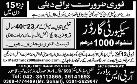 Security Guards Required for Dubai