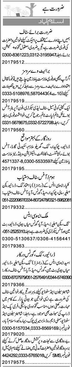 Misc. Jobs in Islamabad Express Classified