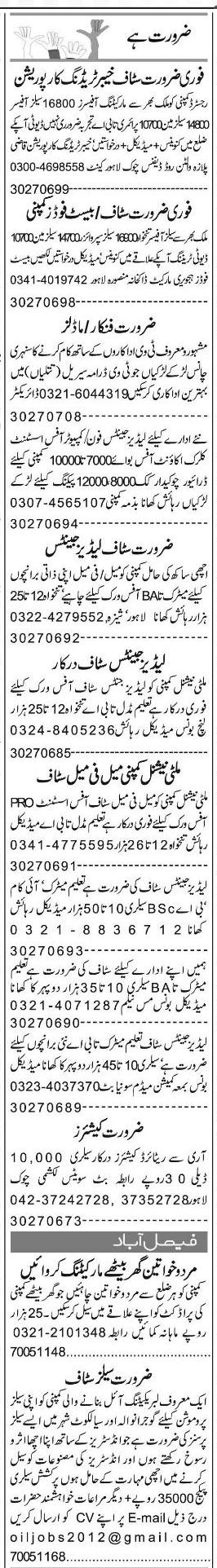 Misc. Jobs in Lahore Express Classified