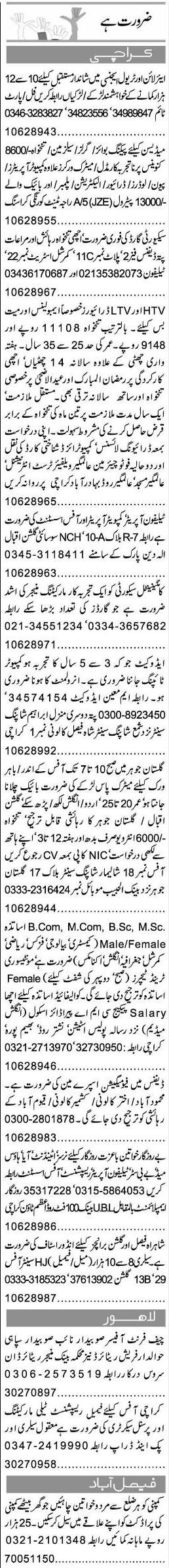 Misc. Jobs in Karachi Express Classified