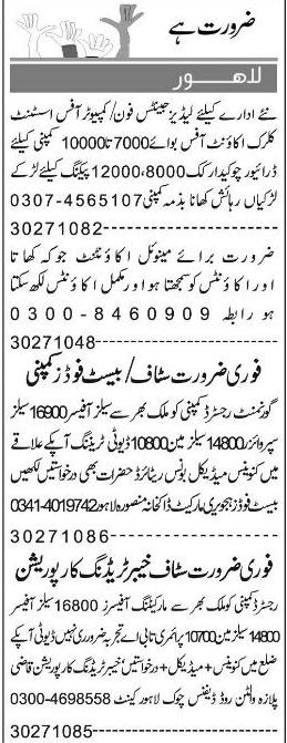 Misc. Jobs in Lahore Express Classified 1