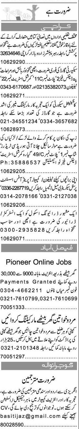 Misc. Jobs in Karachi Express Classified