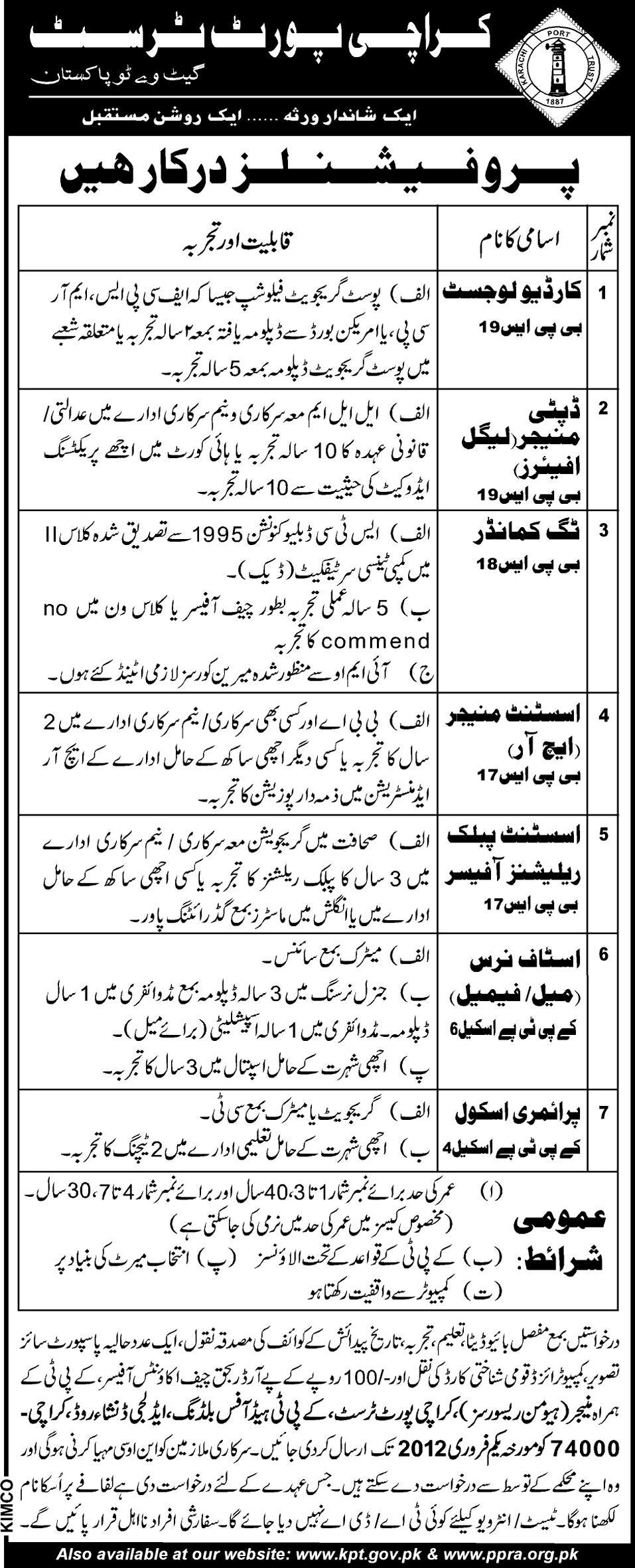 Karachi Port Trust Required Professionals