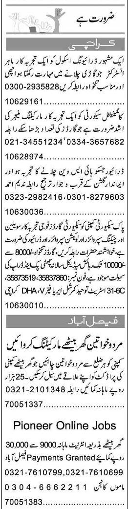 Misc. Jobs in Karachi Express Classified