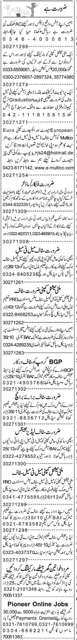 Misc. Jobs in Lahore Express Classified 1