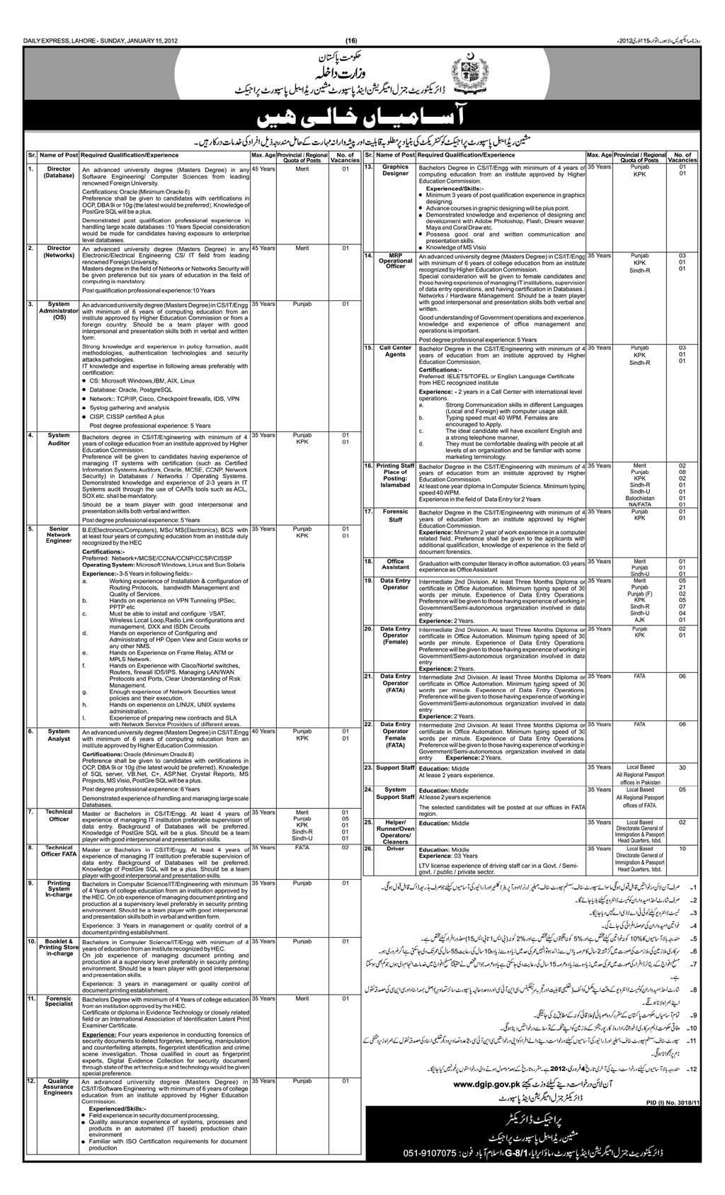 Directorate General Migration and Passport Mechanic Readable Project, Jobs Opportunity