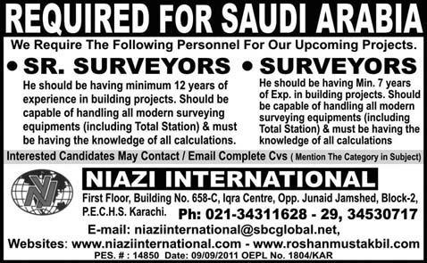 Sr. Surveyors and Surveyors Require for Saudi Arabia