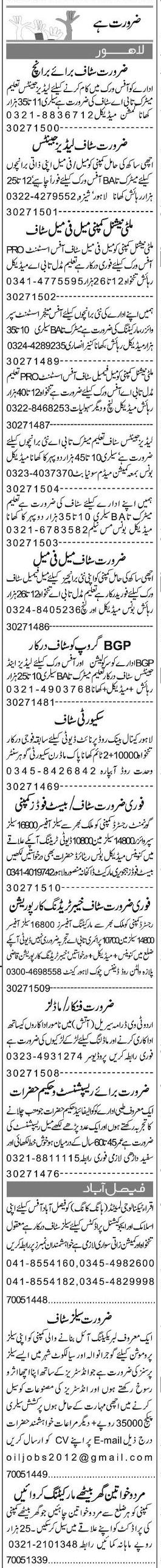 Misc. Jobs in Lahore Express Classified