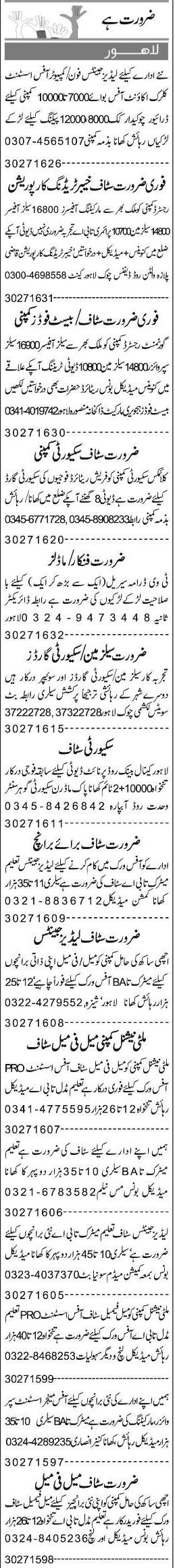 Misc. Jobs in Lahore Express Classified