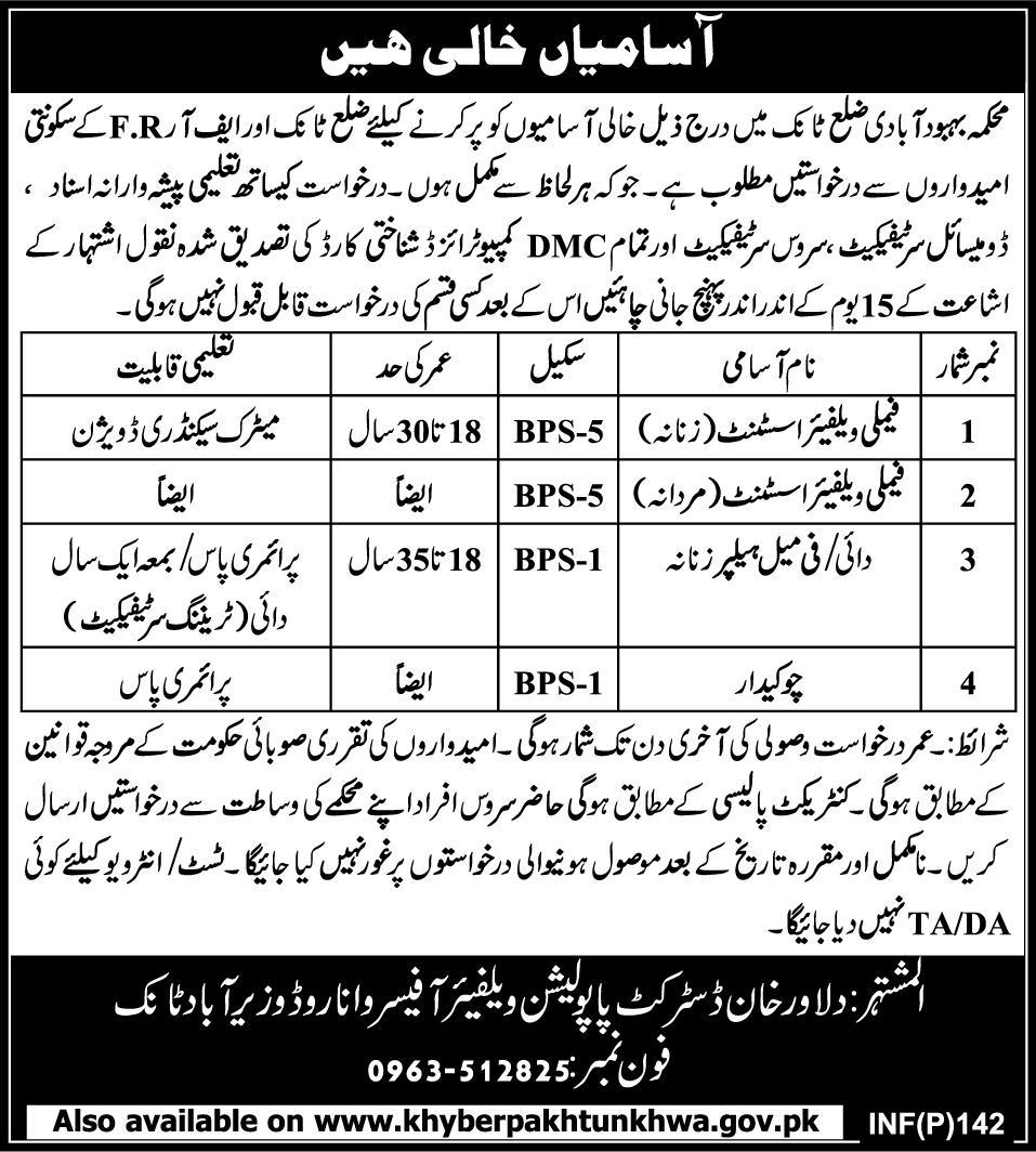 Population Welfare Department District Attock Jobs Opportunity