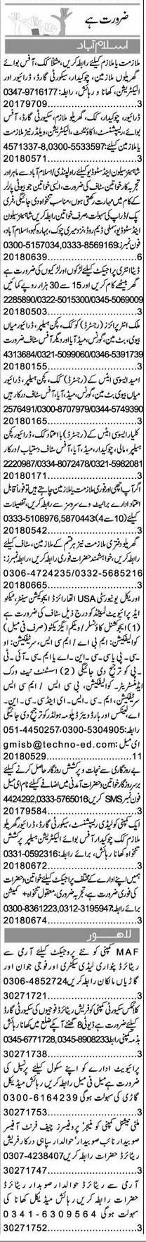 Misc. Jobs in Islamabad Express Classified