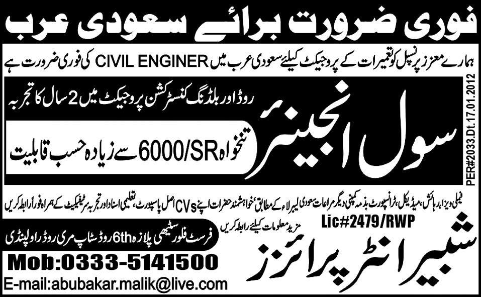 Civil Engineer Required in Saudi Arabia