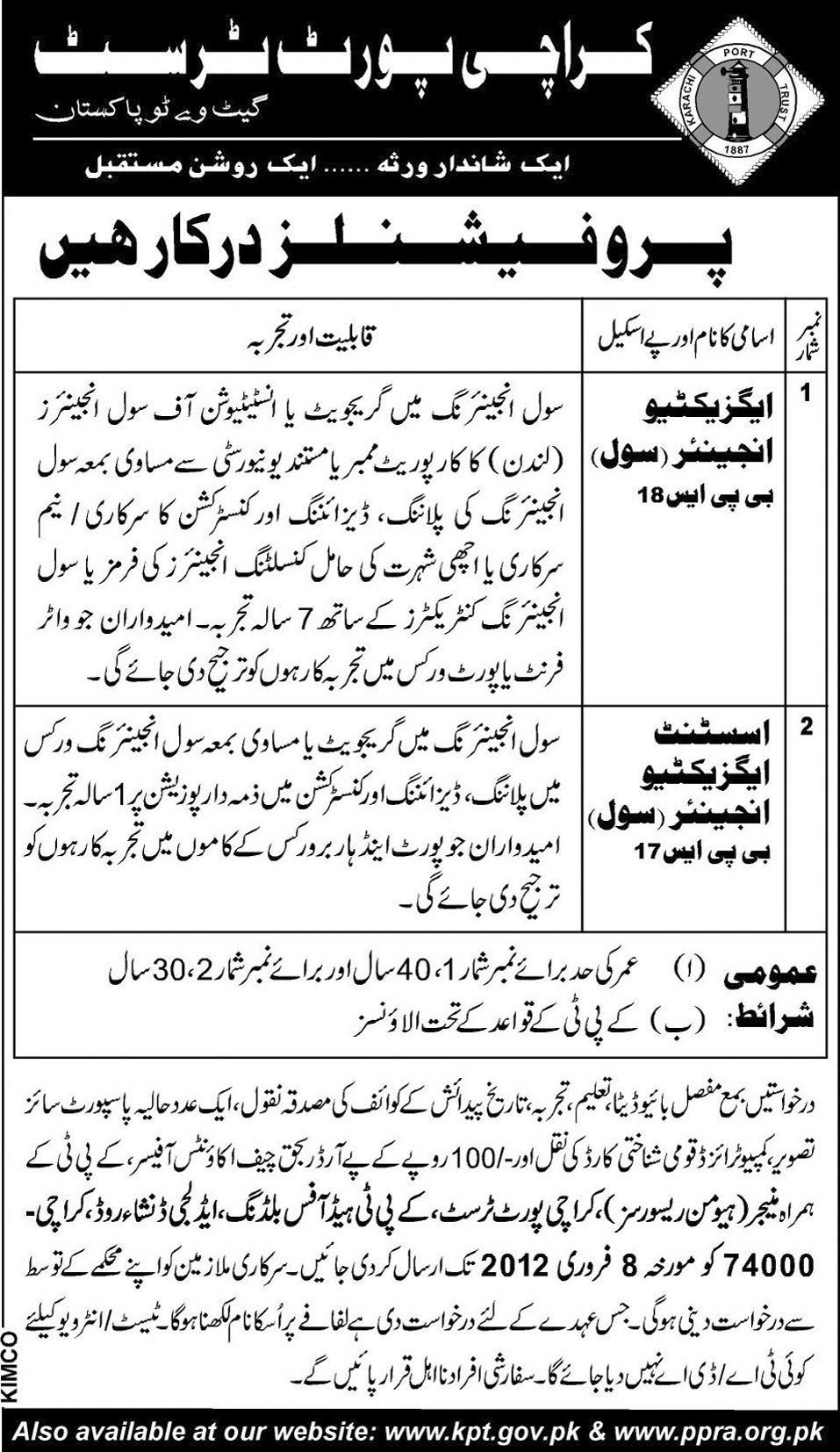 Karachi Port Trust Required Professionals