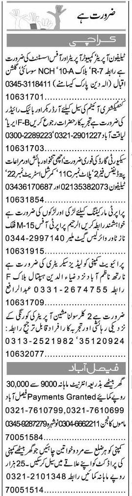 Misc. Jobs in Karachi Express Classified