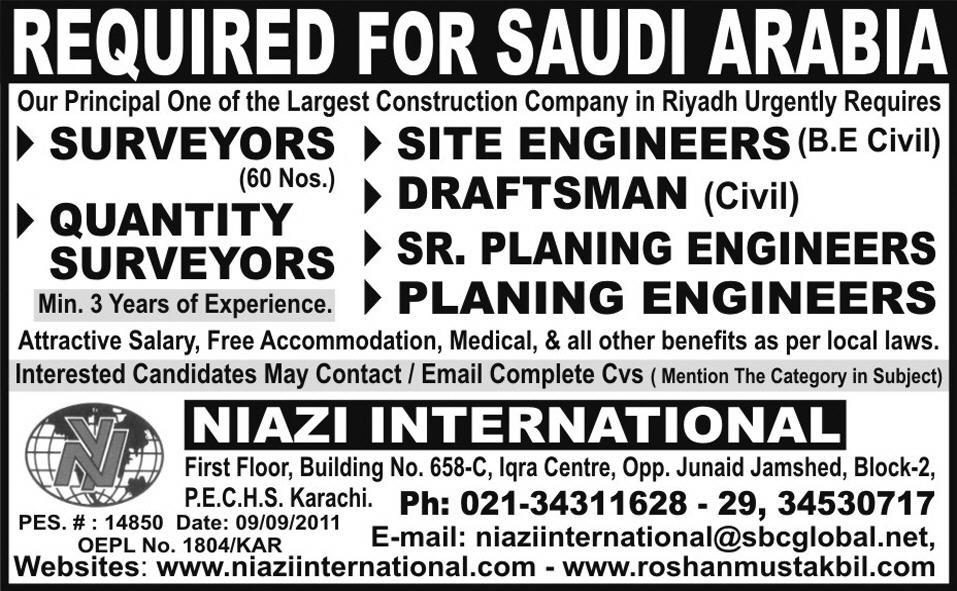 Niazi International Required Staff for Saudi Arabia