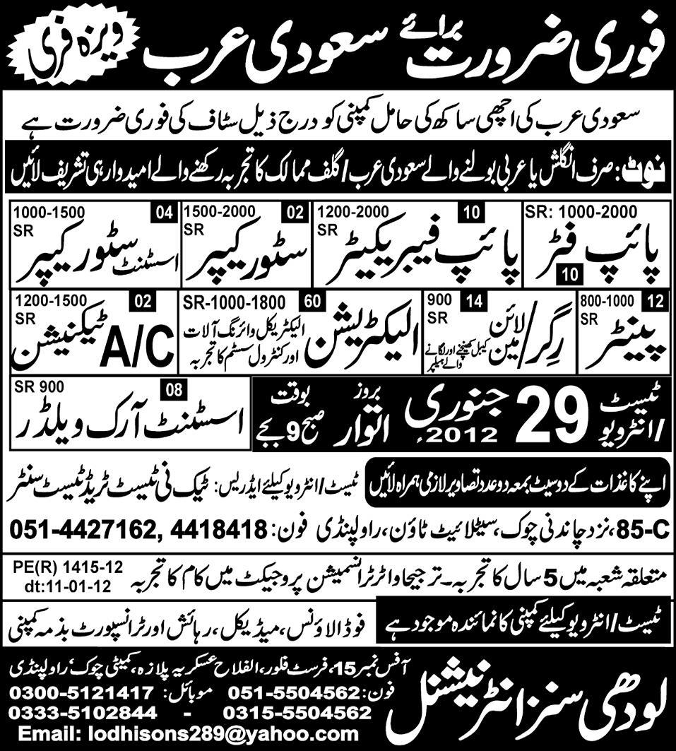 Staff Required For Saudi Arabia