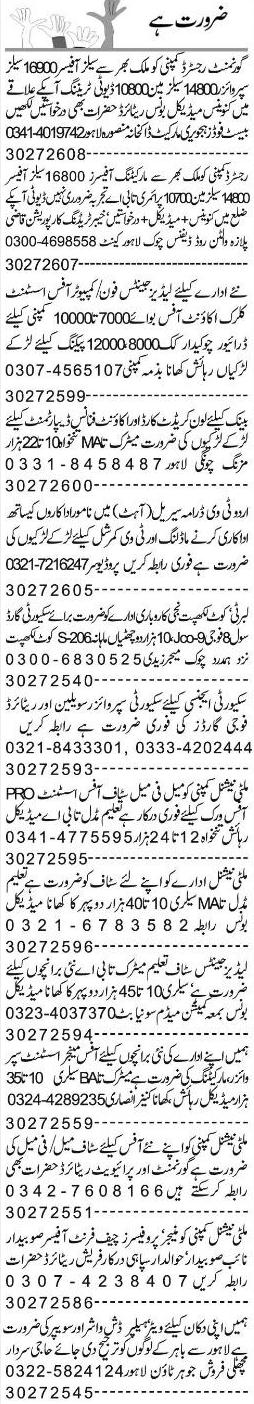 Misc. Jobs in Lahore Express Classified 1