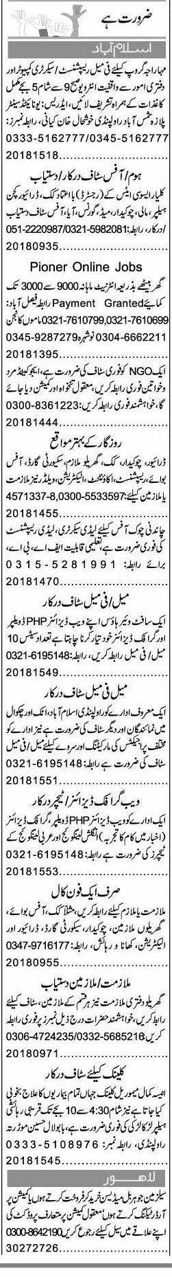 Misc. Jobs in Islamabad Express Classified