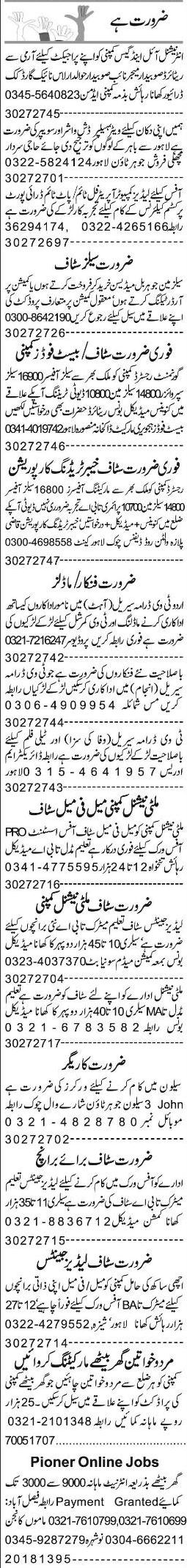 Misc. Jobs in Lahore Express Classified