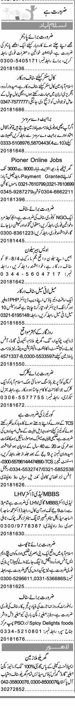 Misc. Jobs in Islamabad Express Classified