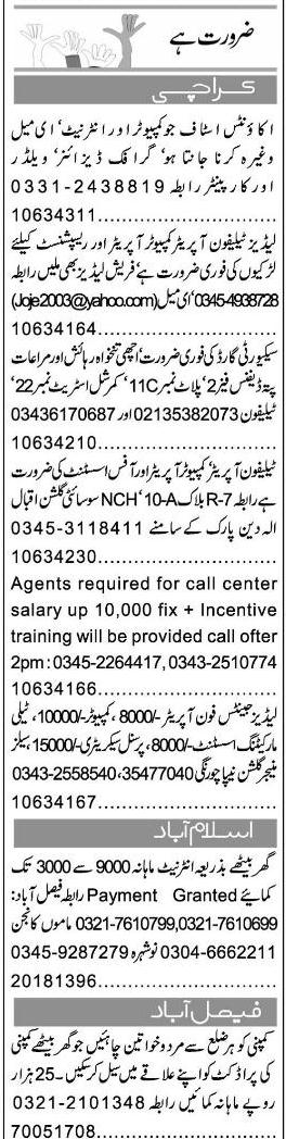 Misc. Jobs in Karachi Express Classified