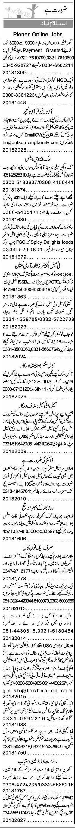 Misc. Jobs in Islamabad Express Classified