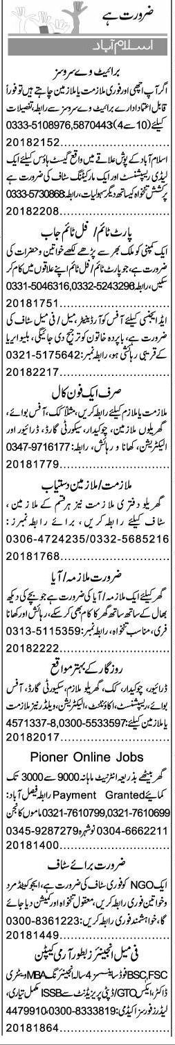 Misc. Jobs in Islamabad Express Classified