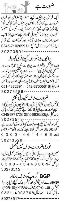 Misc. Jobs in Lahore Express Classified 1