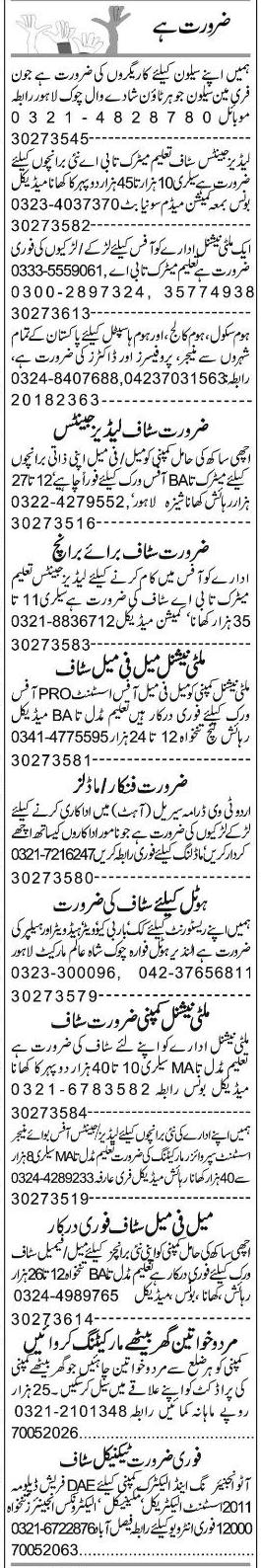 Misc. Jobs in Lahore Express Classified 2