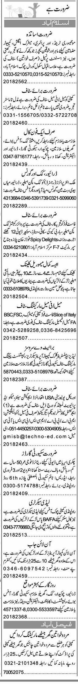 Misc. Jobs in Islamabad Express Classified